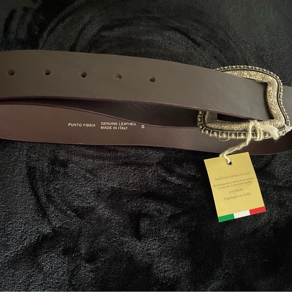 Leather Made in Italy dark brown belt silvertone buckle | Punto Fibbia | S - Picture 5 of 8